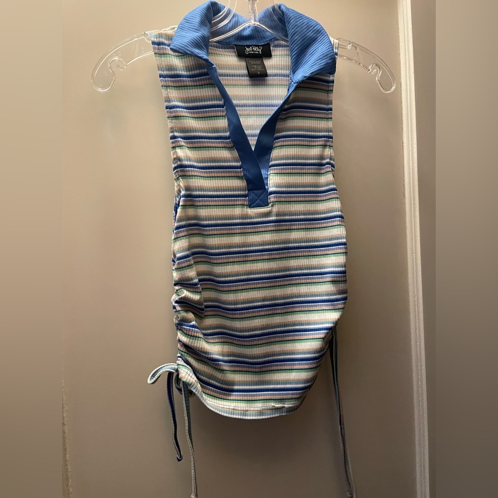 Just Polly striped sleeveless tank top with collar size S